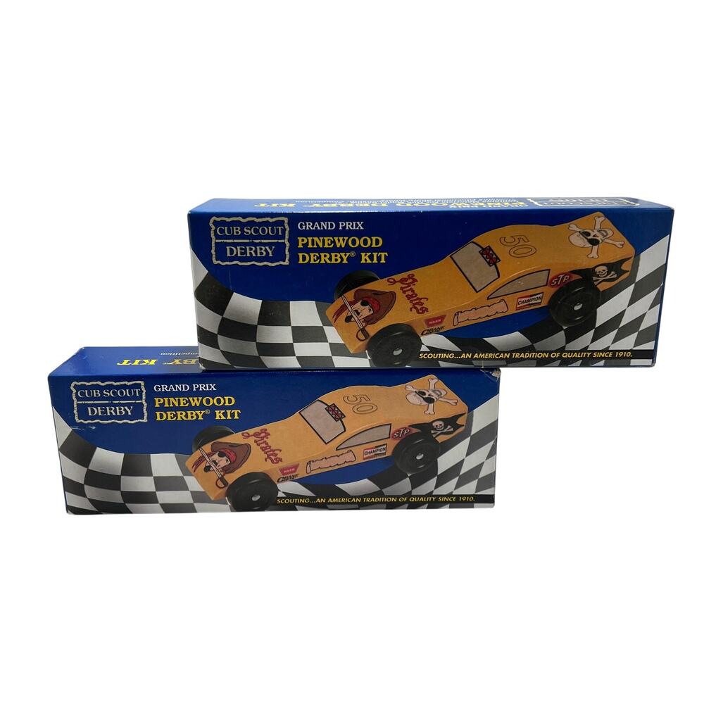 CUB SCOUT Pinewood Derby Grand Prix Kit Lot of 2 Wooden Cars NEW Racing Build
